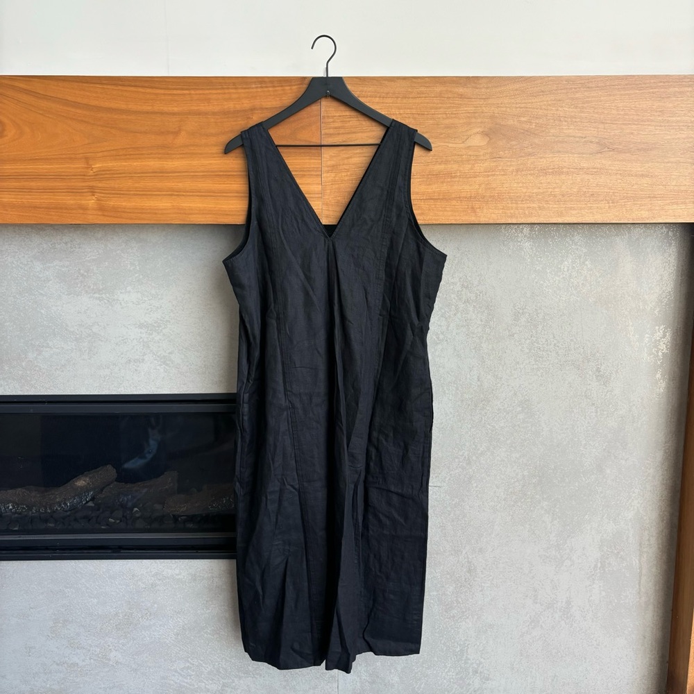 NWT Everlane The Linen V-Neck Midi Black Dress, Size 14 - Picture 12 of 16